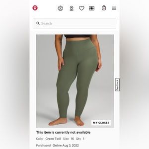 lululemon Align™ High-Rise Pant 28"
Green Twill
Size 16